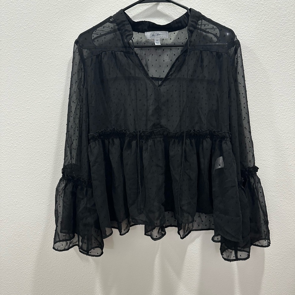 Elegant Romantic Black Sheer Dot Women's Top medium Spring